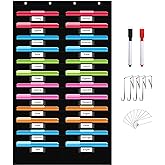 REGELETO 24 Pockets File Storage Pocket Chart with 24 Nametag Pockets, Hanging Wall File Organizer for Classroom and Office, Organize Your Assignments, Files, Scrapbooks, Paper (Black-24 pockets)