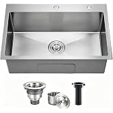 SANYCASA 33 Inch Drop In Kitchen Sink - 11 Gauge Stainless Steel Single Bowl 33x22 Top Mount Kitchen Sink