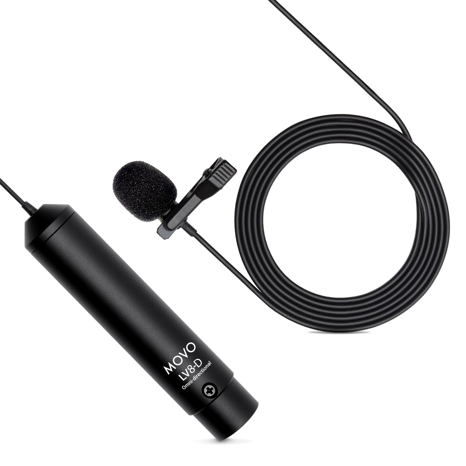 Movo LV8-D Broadcast-Quality XLR Lavalier Omni-Directional Microphone with 12mm Mic Capsule, Lapel Clip, Case and Windscreen