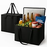 musbus 2-Pack, XL-Large Insulated Grocery shopping bags, Black, reusable bag,thermal zipper,Collapsible,tote,cooler,food transport hot and cold,camping, delivery groceries freezer