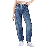 Haloumoning Girls Wide Leg Barrel Jeans Kids Fashion Elastic Waist Baggy Denim Pants with Pockets 5-14 Years
