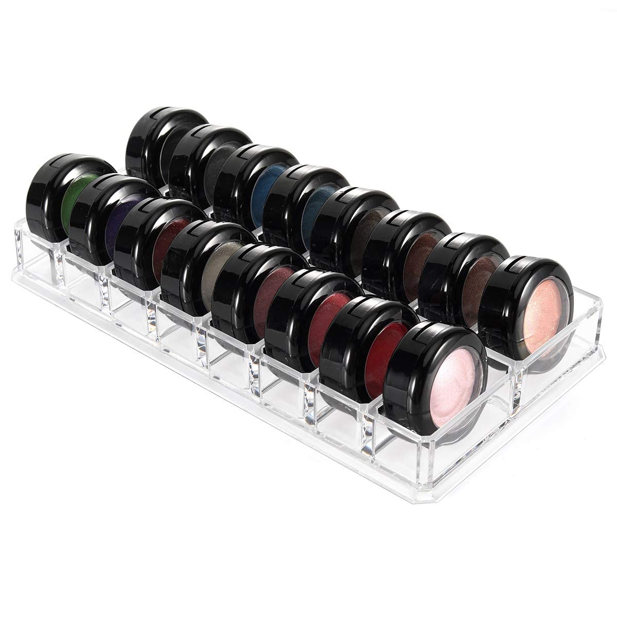 Luxspire Acrylic Eyeshadow Organizer, 16 Space Cosmetic Makeup Organizer for Pots, Eyeshadows, Mini Highlighter Blushes Display Storage Case Beauty Care Holder Container for Drawer Vanity Desk - Clear