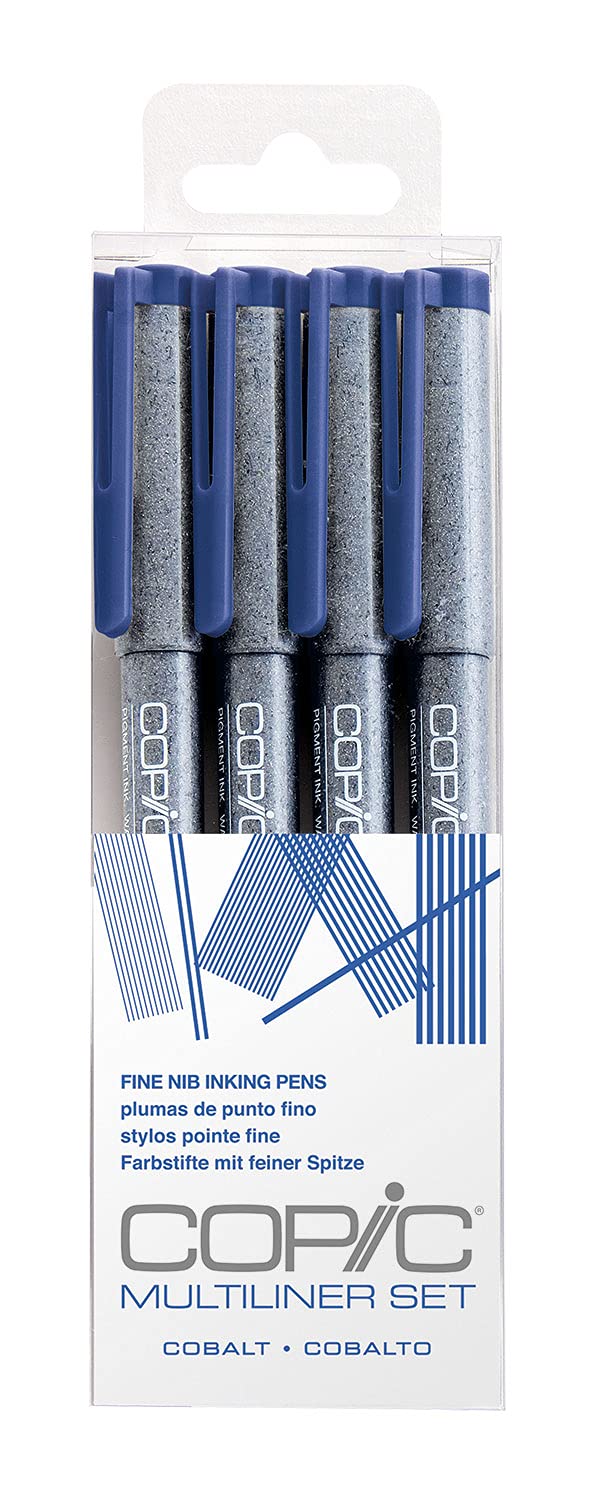 Copic Multiliner Coloured Marker Pen - cobalt Set 4 pcs. assorted, For Art & Crafts, Colouring, Graphics, Highlighter, Design, Anime, Professional & Beginners, Art Supplies & Colouring Books