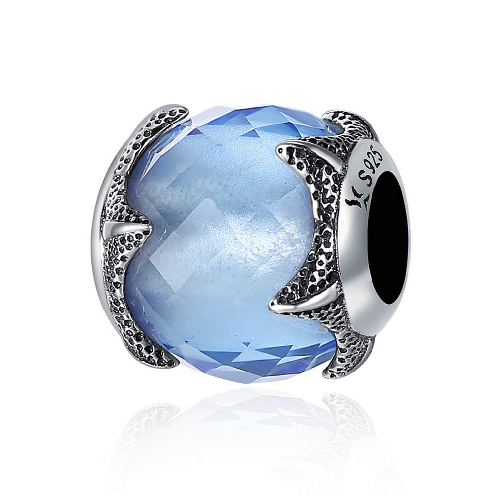 Bijoux Blu Blue Starfish Authentic 100% 925 Sterling Silver Starfish Light Blue Crystal Undersea World Beads fit Charm Bracelet DIY Jewellery