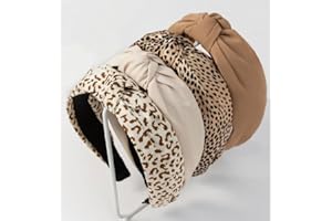 HUACHI Knotted Fashion Hairbands and Hair Hoops: Non-Slip Top Knot Headbands with Leopard Print for Women and Girls - 4PCS Beige Brown Hair Accessories Set