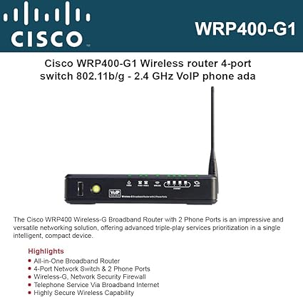 Cisco Wrp400 Wireless G Broadband Router With 2 Phone Ports - Phone Guest