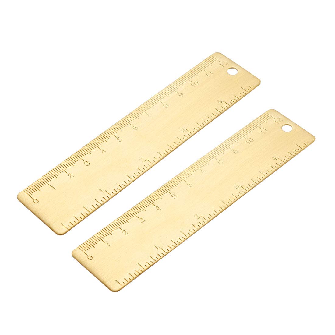 sourcing map Straight Ruler 120mm 4 Inch Brass Measuring Tool with Hanging Hole 2pcs