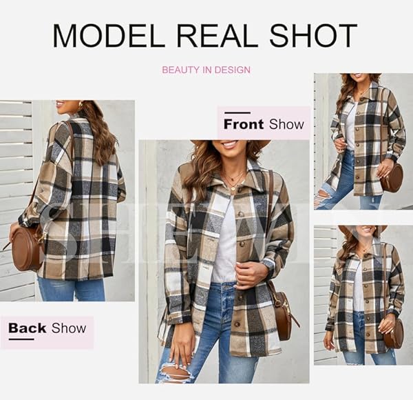 SHEWIN WOMENS PLAID FLANNEL SHACKET JACKET CASUAL LONG SLEEVE BUTTON UP SHIRTS COAT TOPS FALL CLOTHES FOR WOMEN 2024,US 4-6(S),YELLOW