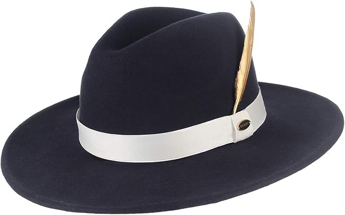 Amazon Gemvie 礼帽 紳士帽 女優帽 メンズ レディース パナマハット ゴールド羽飾り フェルト フェドーラ つば広 日焼け止め 防寒 秋冬 帽子 ハット 男女兼用 中折れ帽 M ネイビー ハット 通販