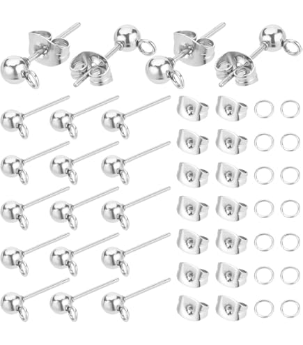 Adabele 100pcs Hypoallergenic Earring Posts - 18K Yellow Gold Plated 8mm Cup With Earnut Backs