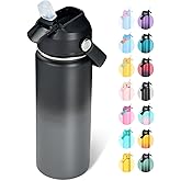 Fijinhom 18oz Insulated Stainless Steel Water Bottle, Wide Mouth Double Wall Vacuum, Silicone Straw, Sweat & Leak Proof, BPA Free Insulated Water Flask for Travel, Keep Cold 24h Hot 12h, Grey