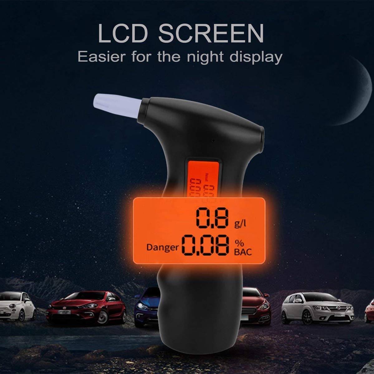 bedee Alcoholímetro Digital Portátil, Detector Electrónico del Alcohol del Aliento, Analizador Profesional del Tester con Sensor Semiconductor, con la Pantalla LCD, con 5 Boquillas