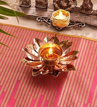 Collectible India Metal Diya (5 x 1.5 x 2.5 inch, Gold)