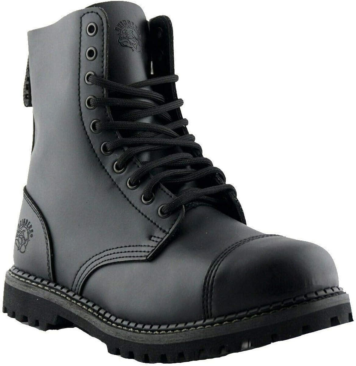 black leather steel toe military boots