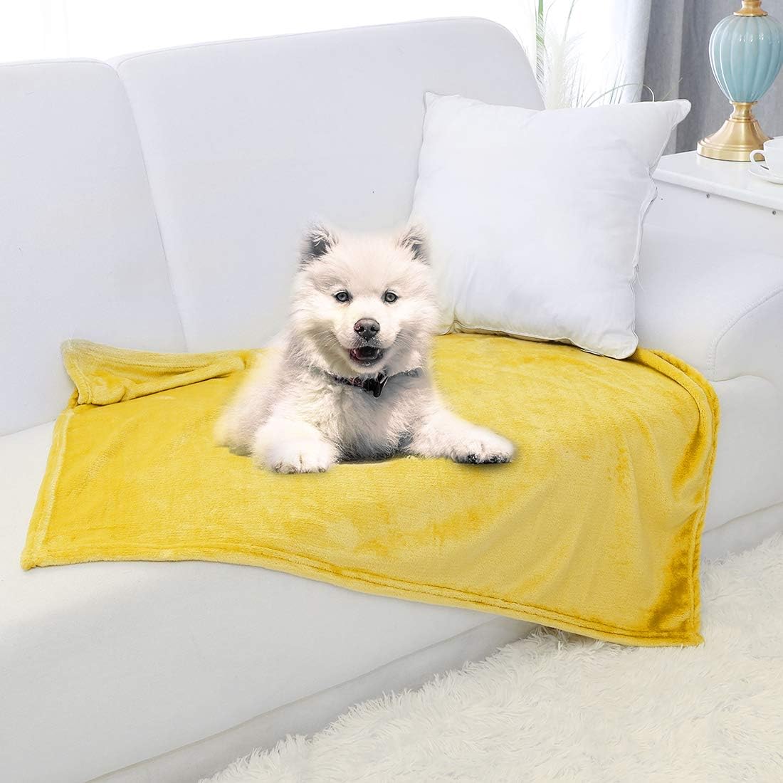 sourcing map Flannel Fleece Blanket Soft Lightweight Plush Microfiber Bed or Couch Blanket, Yellow 70 x 100cm - Image 5