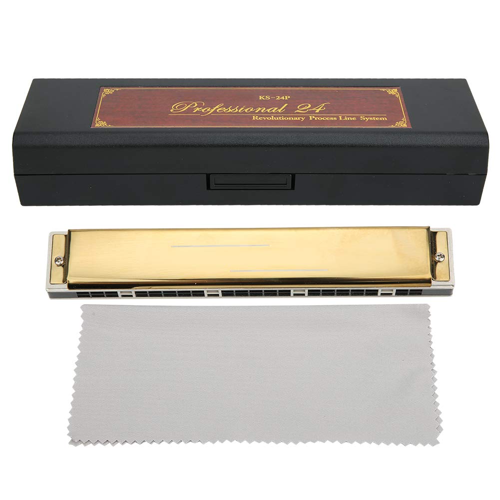 24 Holes Tremolo Harmonica Mouth Organ with Case for Adult Students Beginner Gift(Gold A) Wind Instrument Playing Musical Instruments