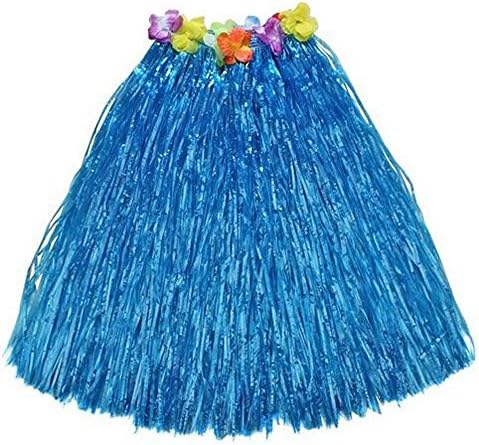 JooJooBeach Hawaii Plastic Converting Grass Hula Luau Skirt with Flowers 23" long