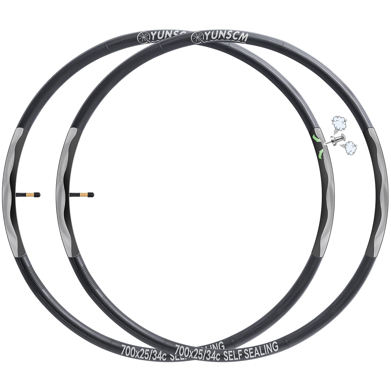 YunSCM 2Pcs 25/34-622 Self-Sealing 700C Bike Inner Tubes 700x25C 700x28C 700x30C 700x32C 700x34C AV48mm Schrader Valve Automatic Repair Puncture Resistant Tube Compatible 700x25/34C Bicycle Inner Tube