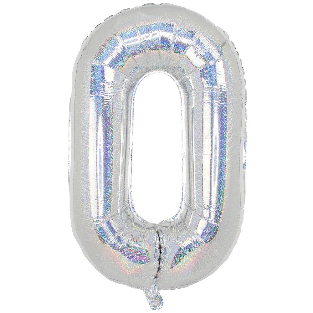 Just Artifacts Holographic Silver Number Balloons (32-Inch, Number 0)