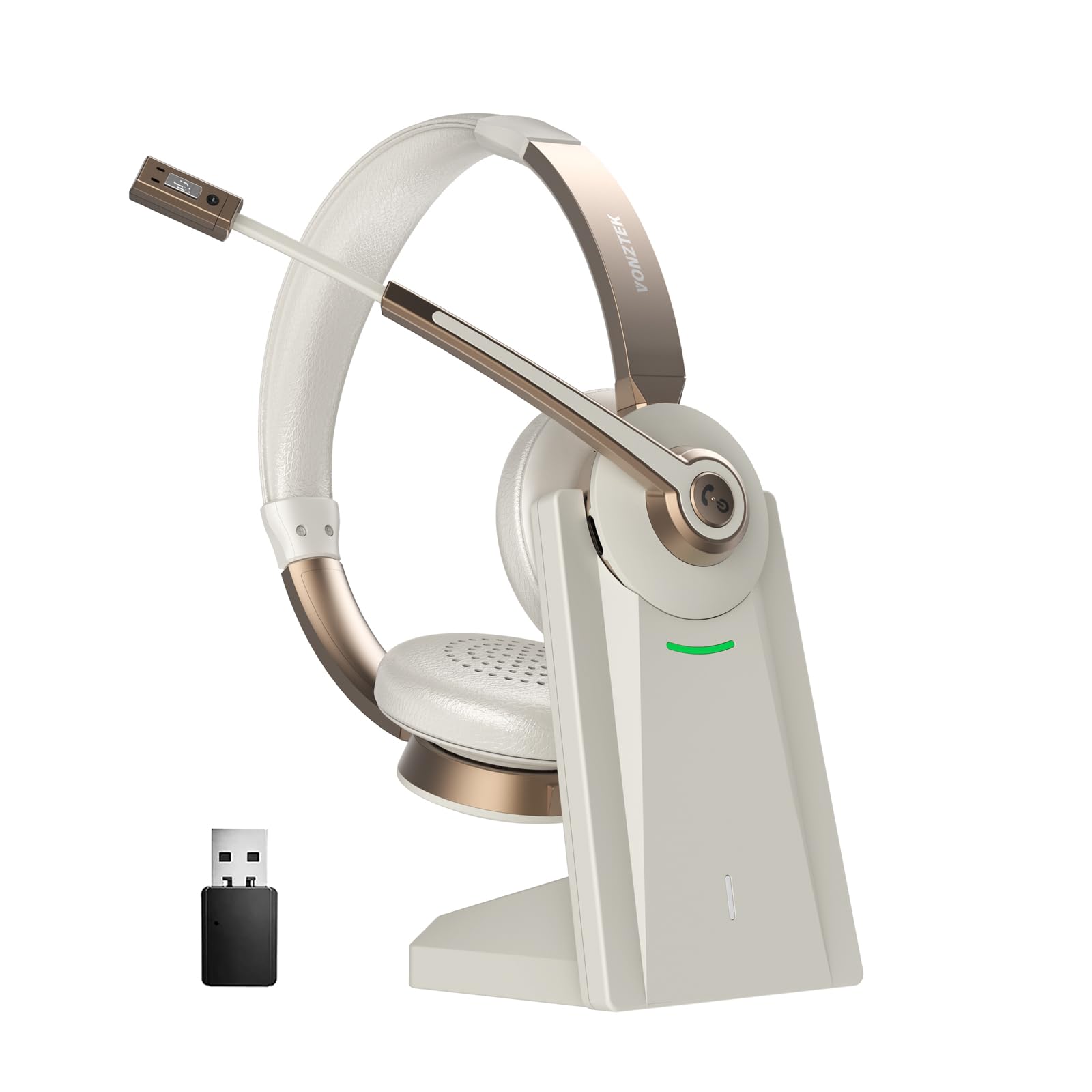 Vonztek Wireless Headset,QCC v5.1 Bluetooth Headphones with Microphone, CVC Mic Noise Cancelling & Mute/Charging Dock/USB Dongle, 26 Hrs Handsfree Teams Headset for Cell Phones/Ms Teams/Zoom/Skype