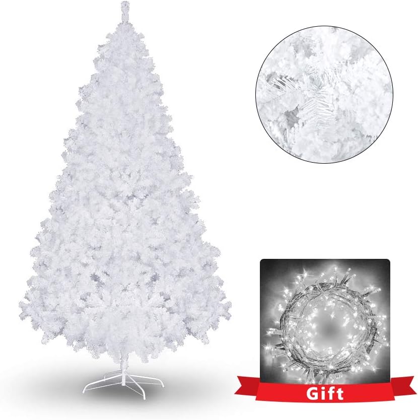 White Flocked Artificial Christmas Pine Tree w/Metal Stand 1,400 Tips and 600 Clear Lights (7.5 FT)