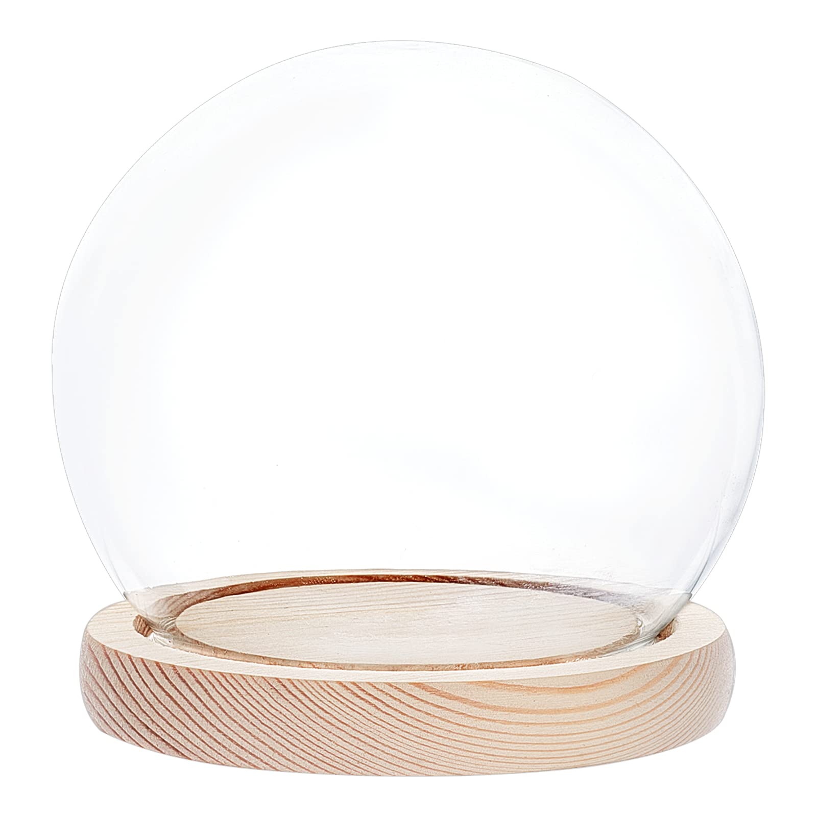 PH PandaHall Glass Domes Cloche Decorative Display Dome Miniature Case Snowglobe Round Globe Bell Jar with Wood Base for Wedding Flower Figurine Ornaments Fairy Lights Plants Display, 11x11.5cm