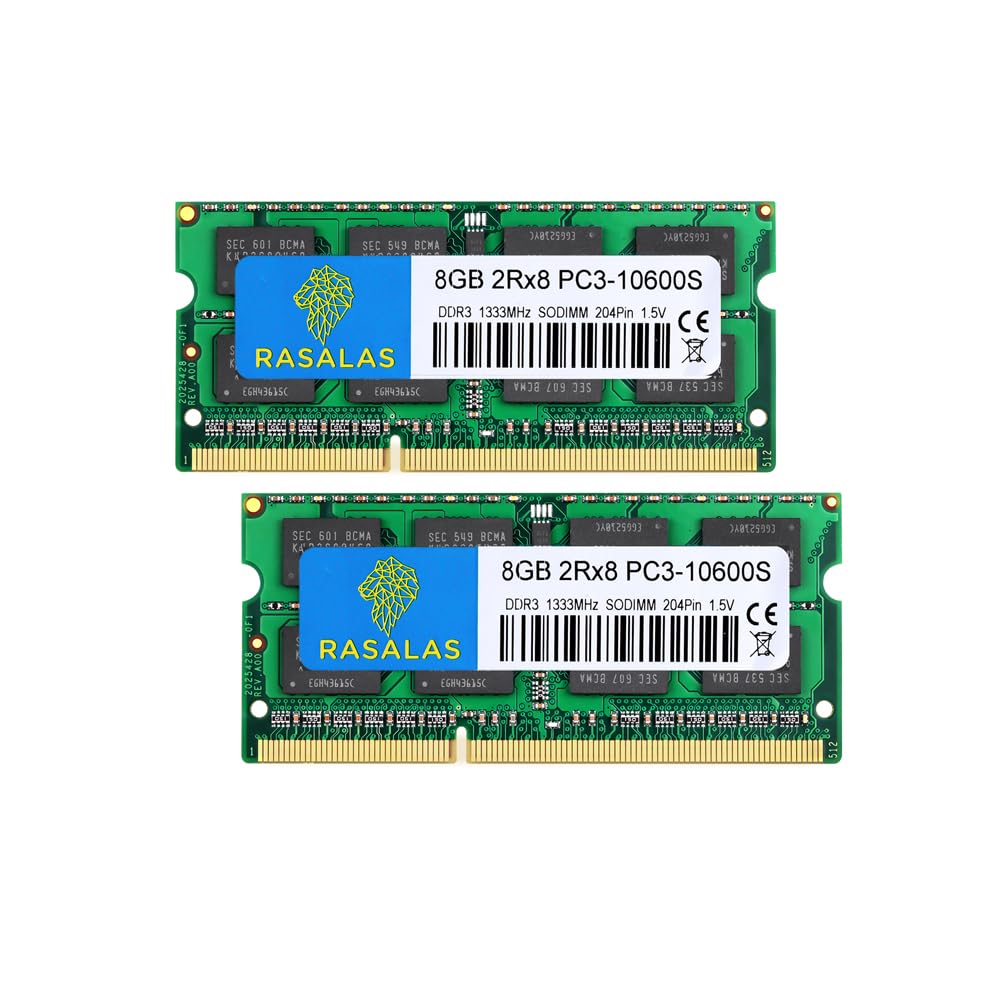 Rasalas PC3-10600 16GB Kit (2X 8GB) DDR3 1333MHz SODIMM 2Rx8 Dual Rank 1.5V CL9 204-Pin Non-ECC Unbuffered Notebook Laptop RAM Memory Upgrade Module