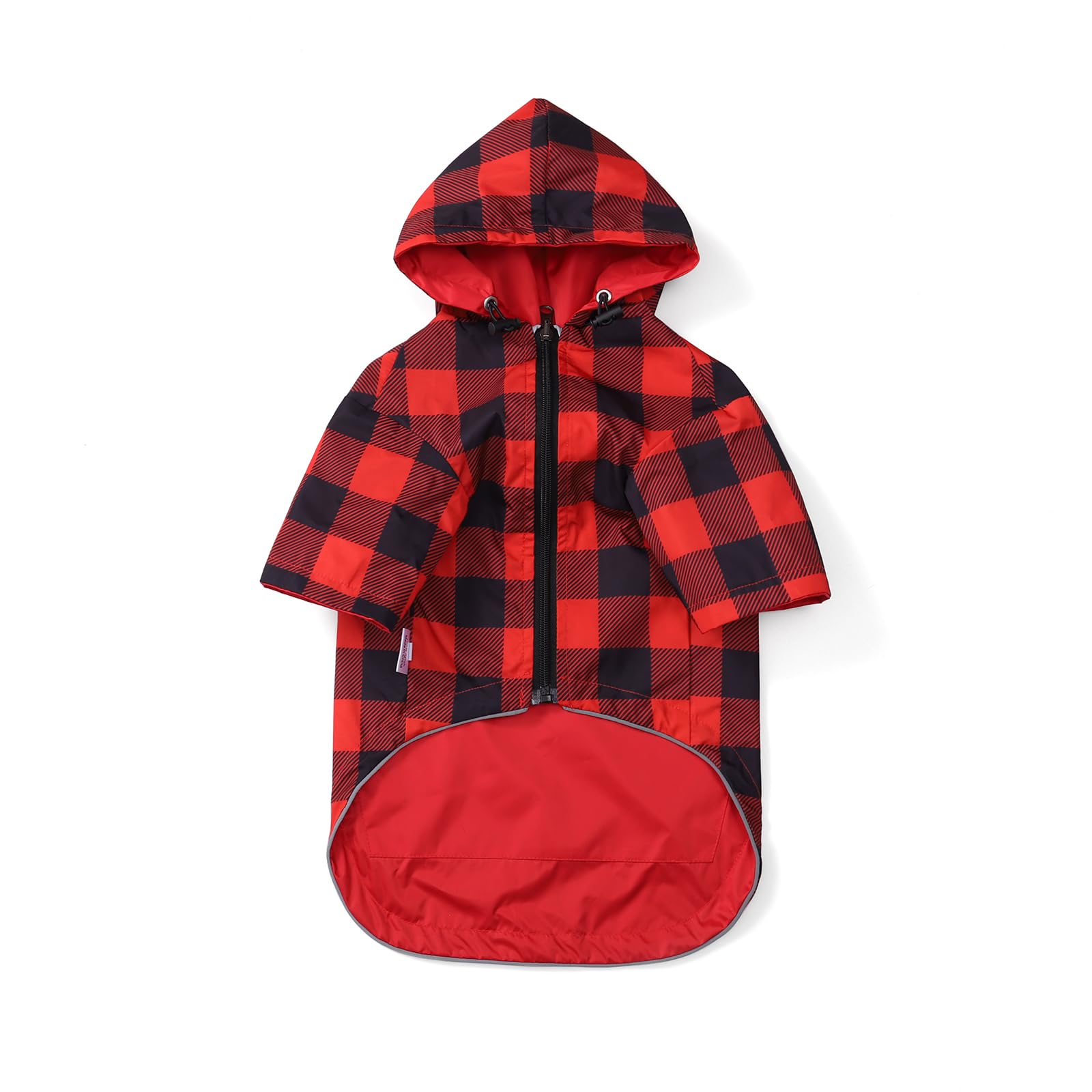 Dog coats waterproof with legs hood for small medium breeds reversible dog raincoat zipper closure storage pocket harness hole - Red - M