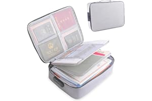 KEJIH Document Organizer Bag with Code Lock,Watertight 3-Layer File Storage Case,Portable Home Office Travel Important Document Safe for Tablet,Passport,Legal Files,Valuables(Grey)