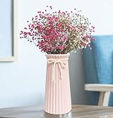 JUZAI White Ceramic Vase 8 Inch Nordic Rustic Centerpiece Ribbed view 5