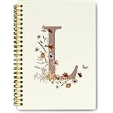 THDSE Presonlized Floral Initial Letter L Journaling Notebooks, Vintage Girly Hardcover Spiral Notebooks for School, Monogrammed Gifts for Women Girls, Cute School Supplies Lined Notebook 5.5 x 8.3