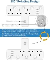 Mscien 3 Way Extension Plug with 3 USB UK Surge Protector 180° Rotation view 5