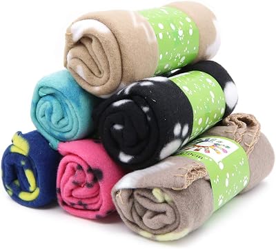 tifee 6 Pieces Pet Blanket Cushions 60x70 cm Multicolor Paw Print