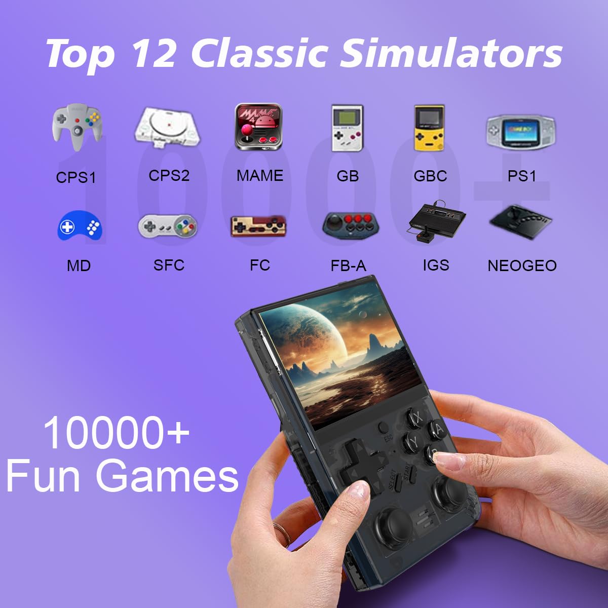 WeLohas DR35 Plus Handheld Retro Gaming Console Linux System with 64G Card, Support 13+ Emulator Including 15000+ Fun Games, 3.5 Inch IPS Screen, Hand Hero Video Game Console Gift (DE-DR35-Black)