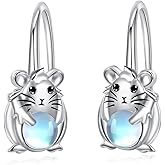 LUHE Hamster Earrings Sterling Silver Hamster Hoop Earrings with Moonstone Cute Animal Guinea Pig Jewlery for Women Jewelry Gift for Her Christmas Birthday