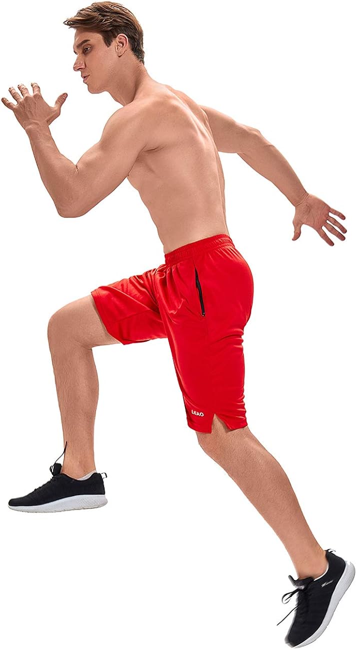 LEAO Men's Basketball Shorts with Zipper Pockets Quick Dry Loose-fit Sports Workout Running Shorts: Clothing