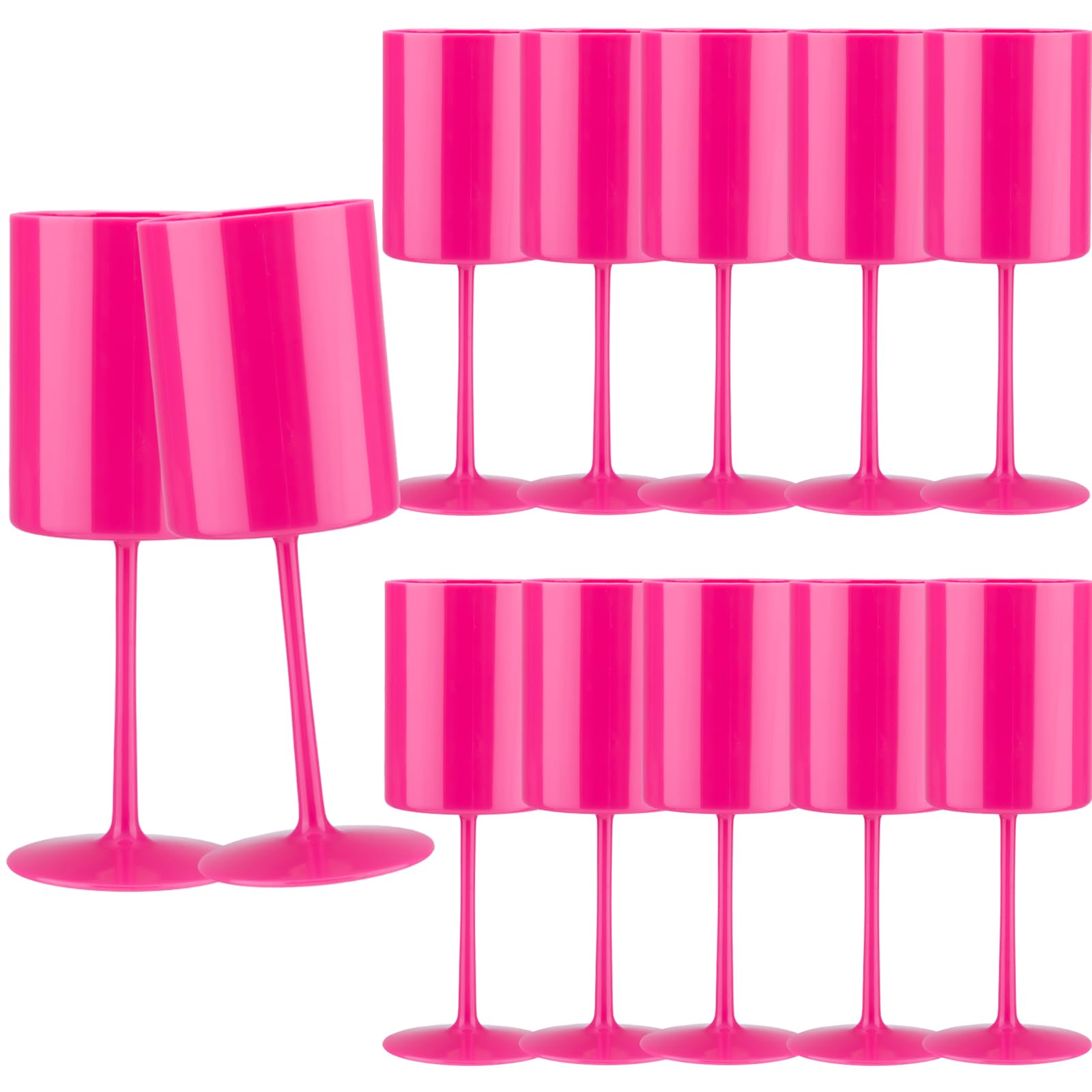 Photo 1 of 12 Pack Plastic Wine Glasses 10 Oz Large Reusable Drinking Cups Vintage Champagne Glasses with Stem,Acrylic Shatterproof Drinking Glasses Goblets for Wedding Toasting Parties Christmas Glassware?Pink