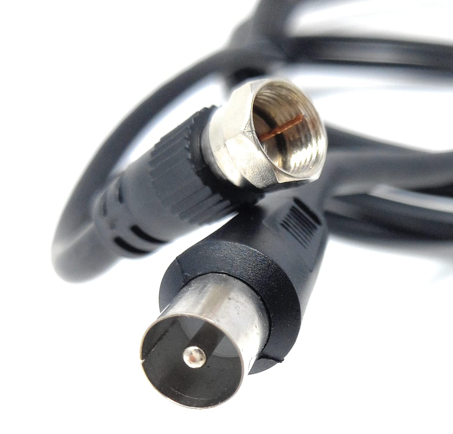 DRUT 3m RF TV Aerial Male to F Type Connector Male Plug Coaxial Coax Cable Lead 75 Ohm 3C 2V 10ft Black Nickel Conectors