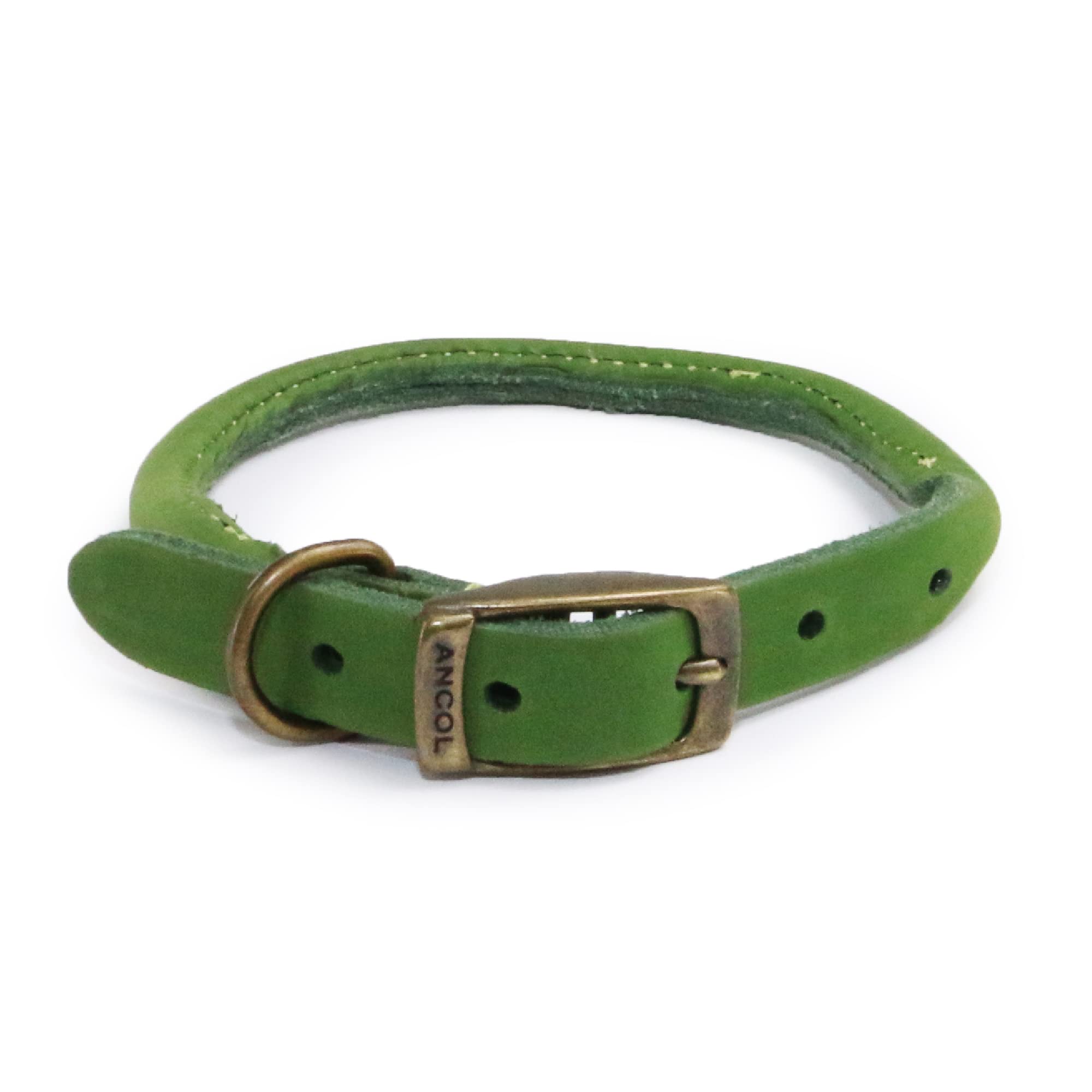 Ancol Timberwolf Round Leather Collar Green 35-43cm Size