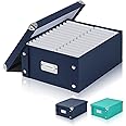 DLUGOPIS Checks Storage Box with Lid Document Boxes Banker Boxes Document Bin Foldable Cardboard Record Boxes For Business Pesonal Orangize Files 12"x10"x5"(Navy Blue, 1 pcs)