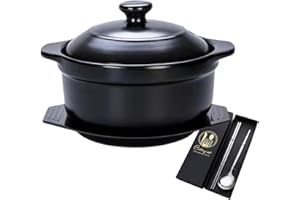 GOVNPJ Korean Stone Pot with Lid, 40 oz (1.2 L) Black Ceramic Pot for Bibimbap, Soup, Stew, Rice, Noodles, Casseroles, and Ho