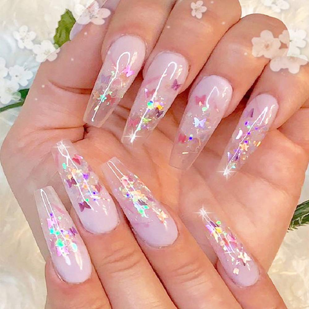 12 Colors Butterfly Glitter Nail Sequins - 3D Nail Art Flakes Colorful Confetti Glitter Sticker Decals Manicure Nail Art Design Makeup DIY Decoration: Beauty