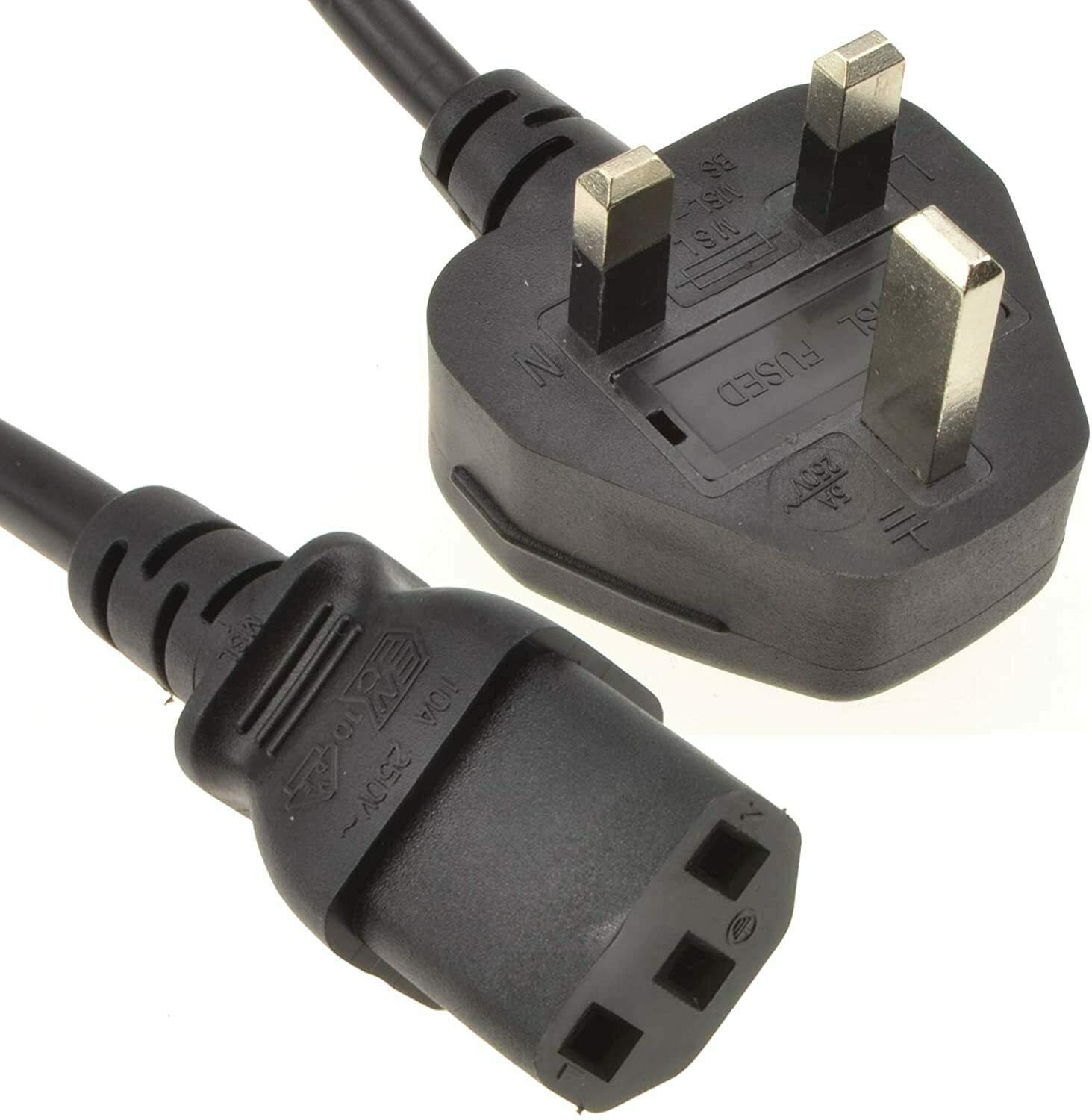 1.8m IEC Kettle Lead Power Cable 3 Pin Plug PC Monitor C13 Cord 5 AMP Dell HP