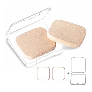 KOOBA 2pcs Square Makeup Sponges with 1 Travel Case, Beauty Face Primer Compact Powder Puff, Blender Sponge Replacement for Cosmetic Flawless Foundation, Sensitive and All Skin Types