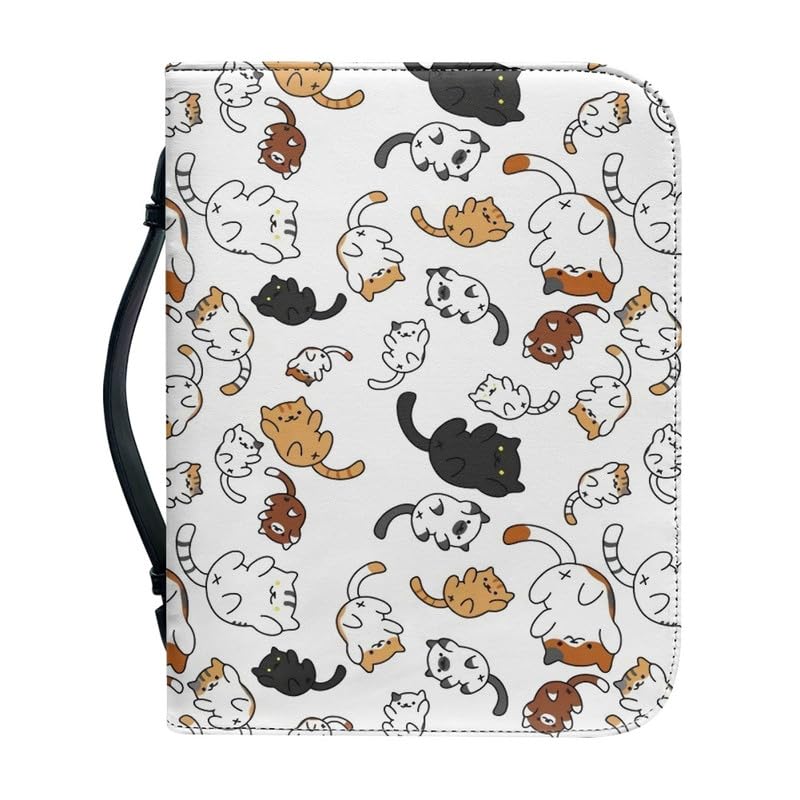 Garronmavis Cartoon Cats Bible Cover Books Book, Cute Kitten Painting Bible Holder, Line Drawing Bible Cases for Worship - M