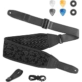 OIAWH Guitar Strap and Bass Strap, Embroidered Guitar Strap, Adjustable Strap Length, Equipped with 3D Sponge Filled Foam Pad, Comes with 4 Picks + 2 Strap Locks, Best Gift for Guitar Players, Black