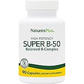 NaturesPlus Super B-50 - High-Potency B Complex Vitamin with Choline, Inositol &amp; PABA - Supports Energy, Recovery &amp; Healthy Skin and Hair - Vegan, Gluten Free - 90 Capsules, 90 Servings