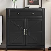 Mino Kesper Buffet Sideboard with 2 Barn Doors,Black Kitchen Cabinet with Adjustable Shelf, Freestanding Floor Storage Cabine