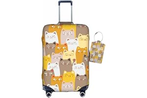 Vridoyt Cute Cat Cartoon Image Luggage Covers and Luggage Tags Tsa Approved, Elastic Washable Fashionable Anti-Scratch Protector, Birthday Gifts for Men Women(S 18-21 Inch)