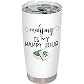 BEHIFL Mah Jong Accessories Tumbler, Mahjong Lover Gifts Stainless Steel Tumbler with Lid and Straw 20oz, Gifts for Mahjong Players Travel Coffee Cup